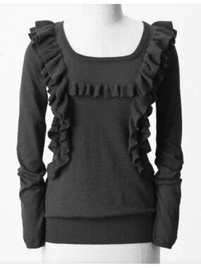 Moth Sweater Ruffle Knit Long-Sleeve Size L Wool blend Gray Womens